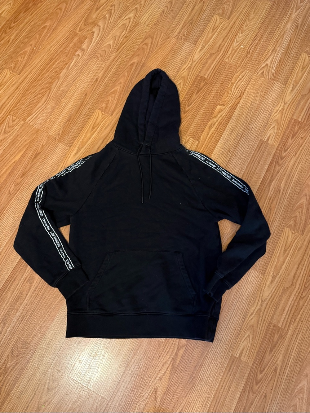 Black  Hoodie with Los Angeles Sleeve Tape Detail